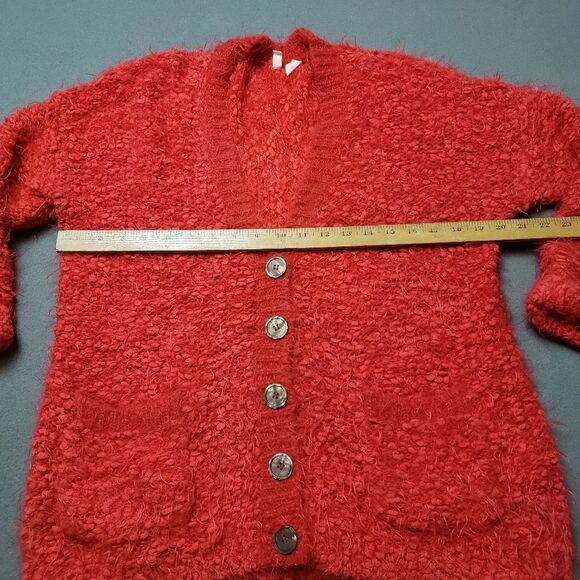 Moth Fuzzy Red Wool blend button up Cardigan in Red. - Picture 8 of 11